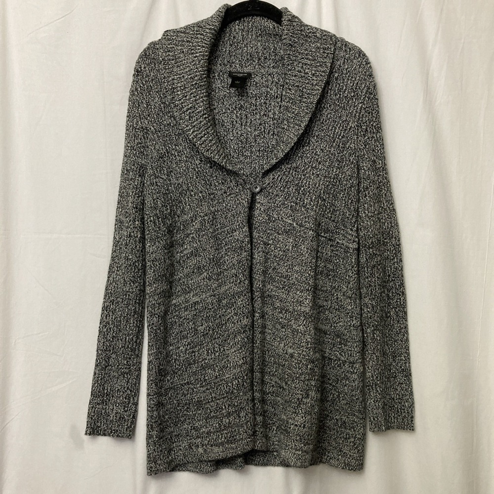Ann Taylor Black‎ & White One Button Rabbit Hair Blend Tweed Cardigan - SZ L Hi